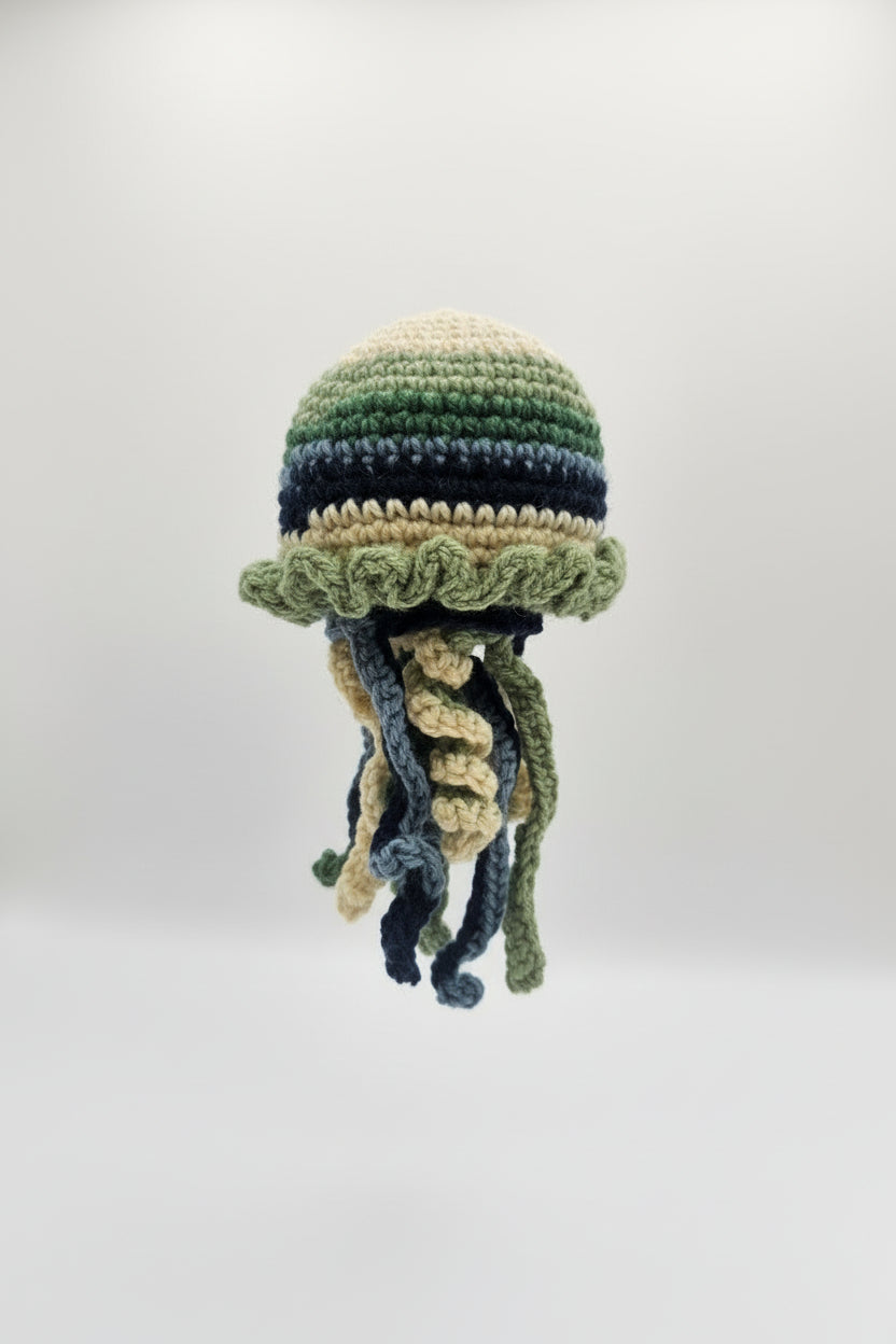 Handmade Crochet Jellyfish Plushie – Green & Blue Ocean Mix