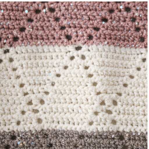 Handmade Crochet Baby Blanket – Neutral Diamond Stitch with Silver Sparkle Yarn | 44 x 32.5 in