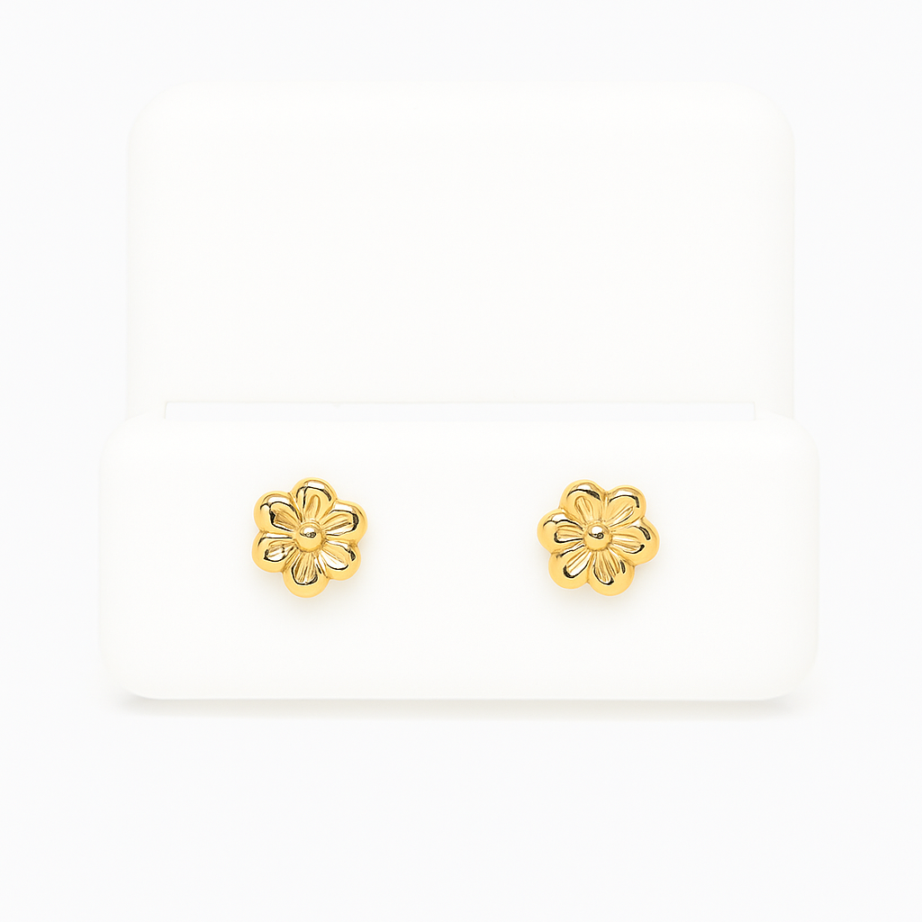 14K Solid Gold Flower Stud Earrings – Kids’ Size