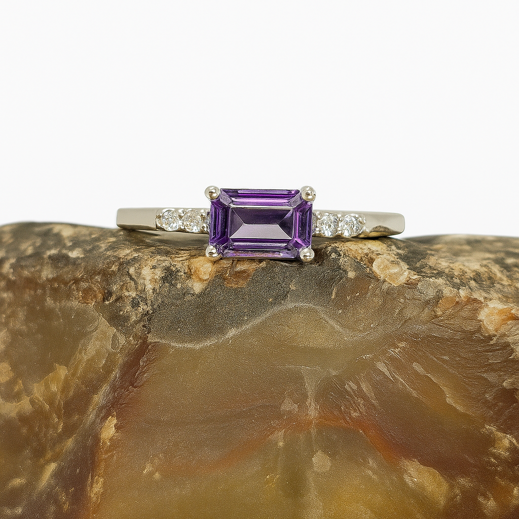 Lab Sapphire & Diamond Accent Ring | Sterling Silver | Size 6