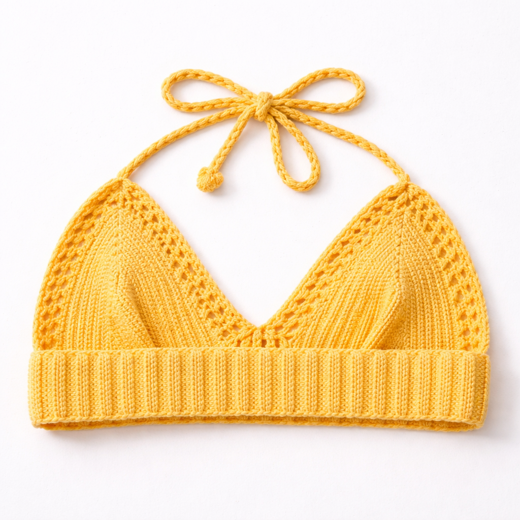 Handmade Cotton Crochet Bralette Top Yellow XS-S Boho Crop