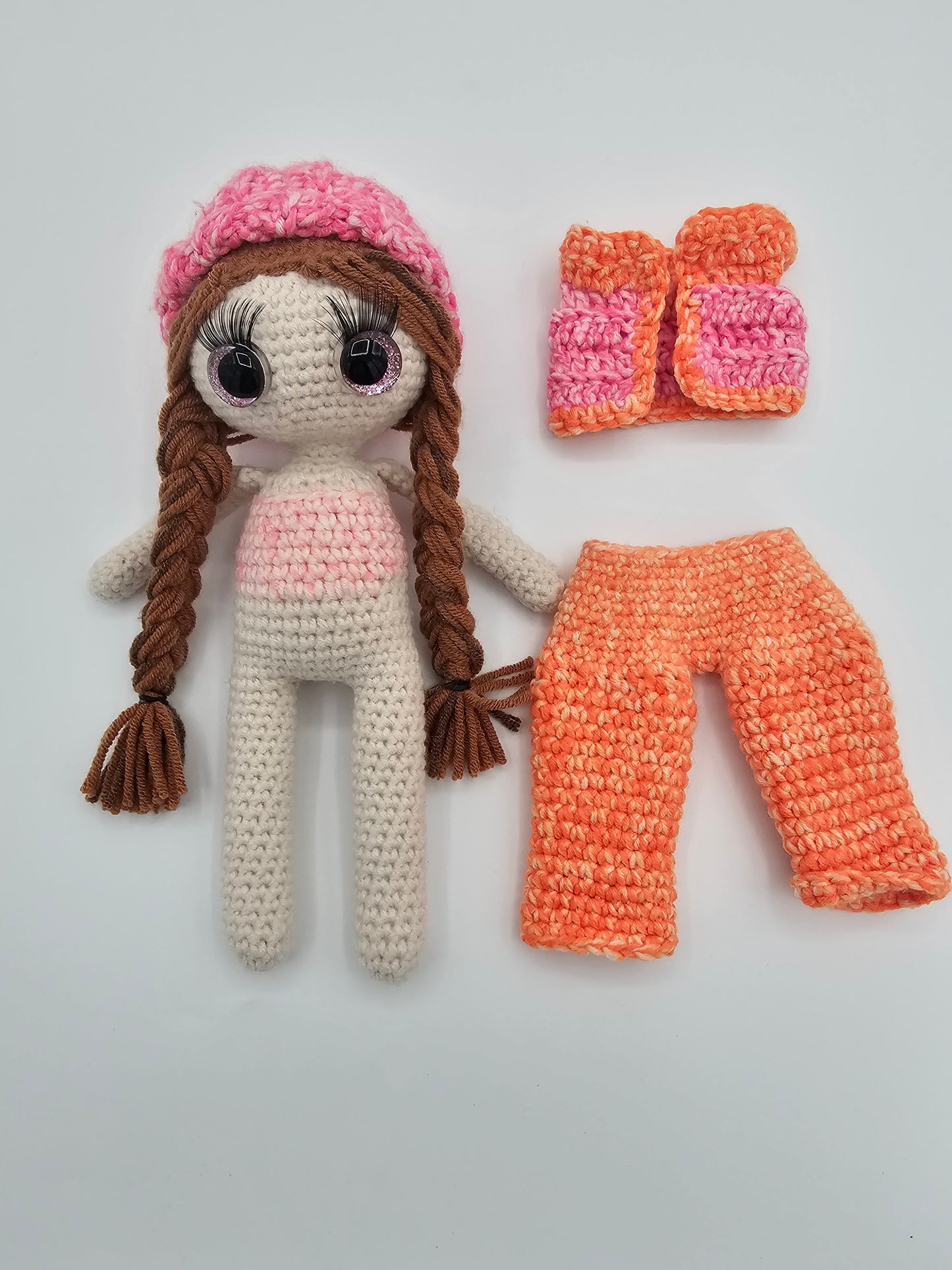 Handmade Crochet Doll – Orange & Pink Outfit
