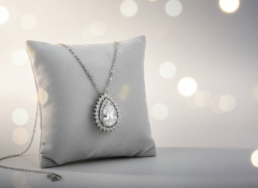 Sterling Silver Moissanite Teardrop Pendant Necklace | .925 Fine Jewelry