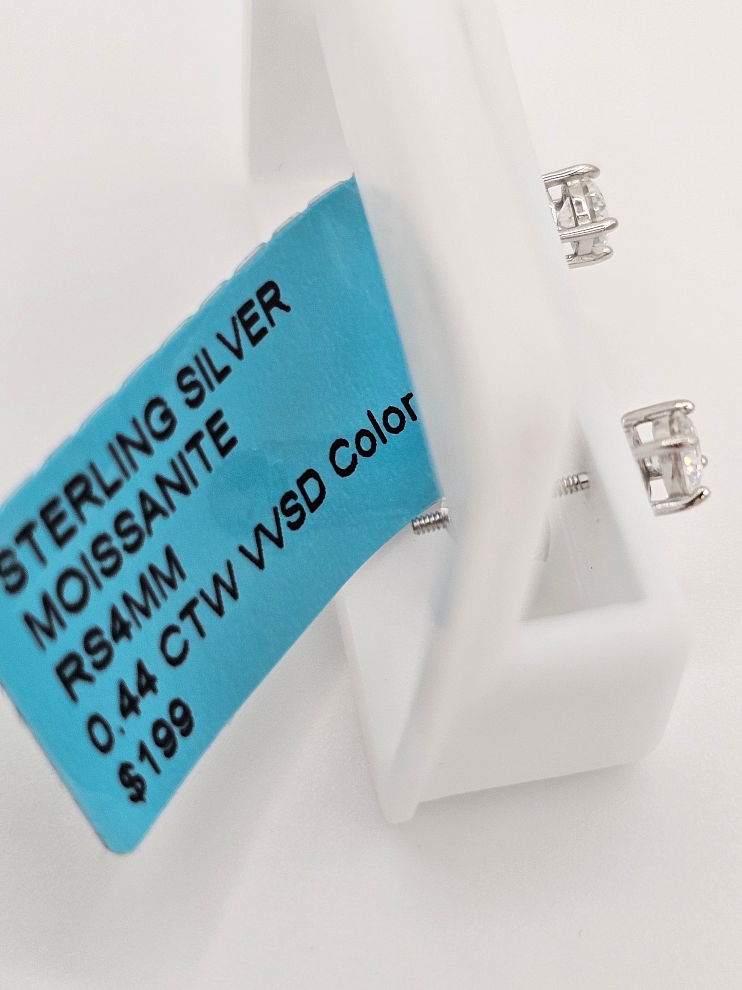 Sterling Silver Moissanite Stud Earrings – 4 mm, 0.44 CTW, VVSD Color