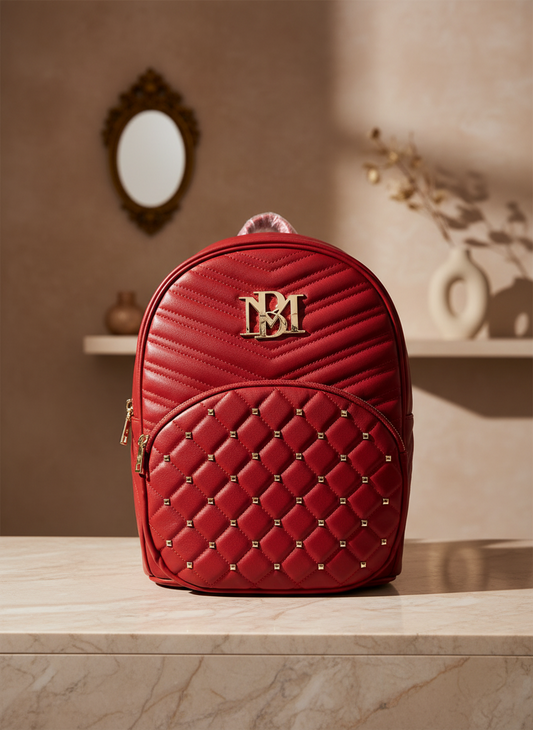 Badgley Mischka Red Quilted Studded Backpack – Vegan Leather