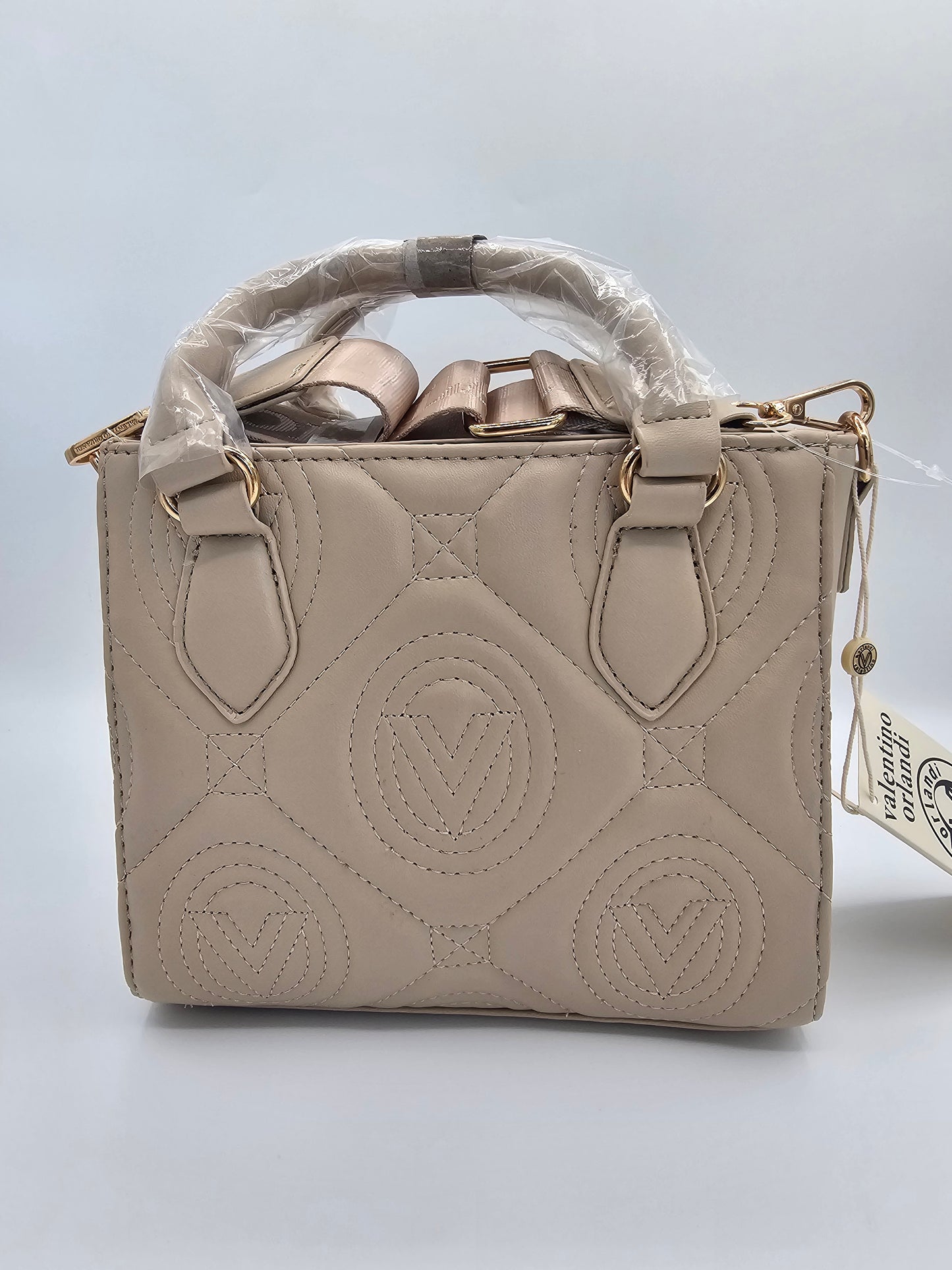 Valentino Orlandi Quilted Vegan Leather Handbag – Light Taupe | Gold Hardware | Style V-2013