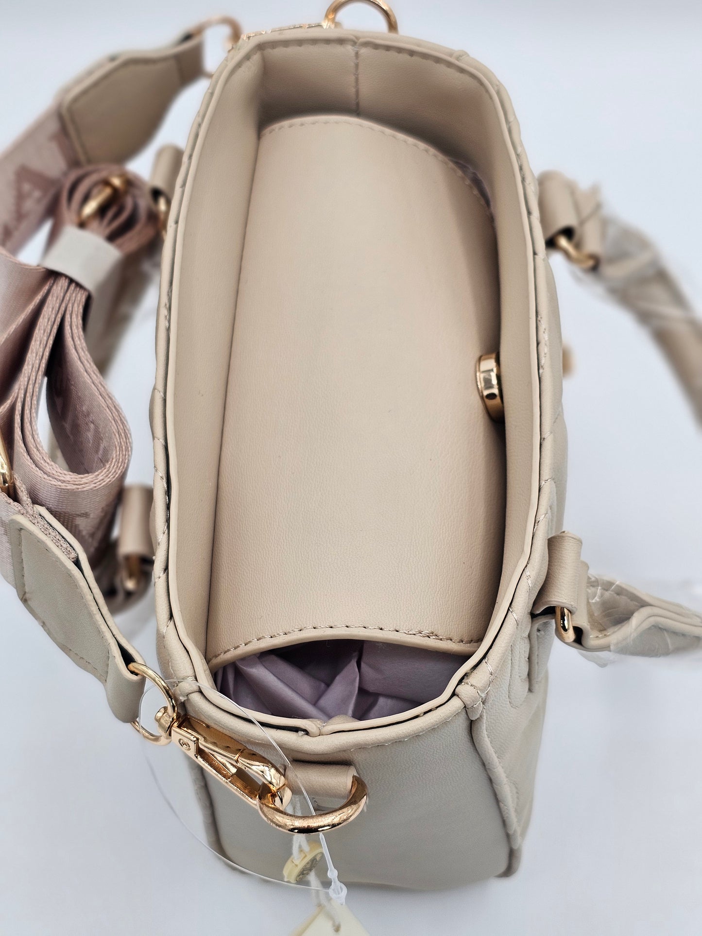 Valentino Orlandi Quilted Vegan Leather Handbag – Light Taupe | Gold Hardware | Style V-2013