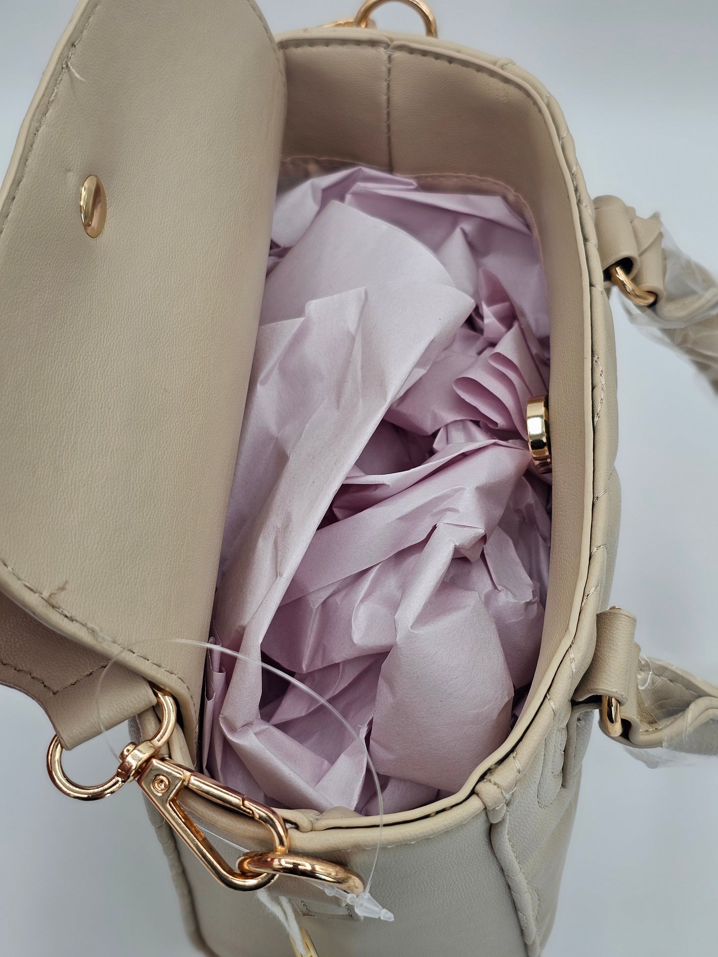 Valentino Orlandi Quilted Vegan Leather Handbag – Light Taupe | Gold Hardware | Style V-2013