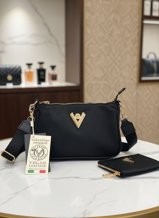 Valentino Orlandi Black Nylon Crossbody Bag – Gold Hardware | Style VN-2109
