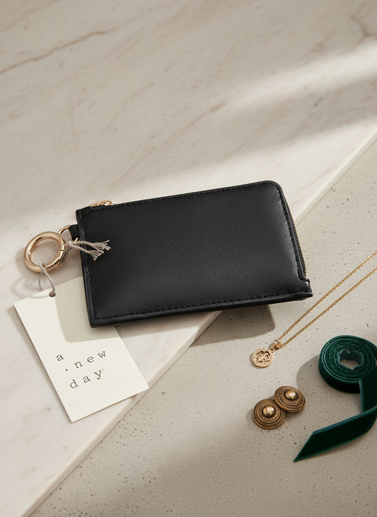 A New Day Black Card Holder Wallet with Zipper & Key Ring