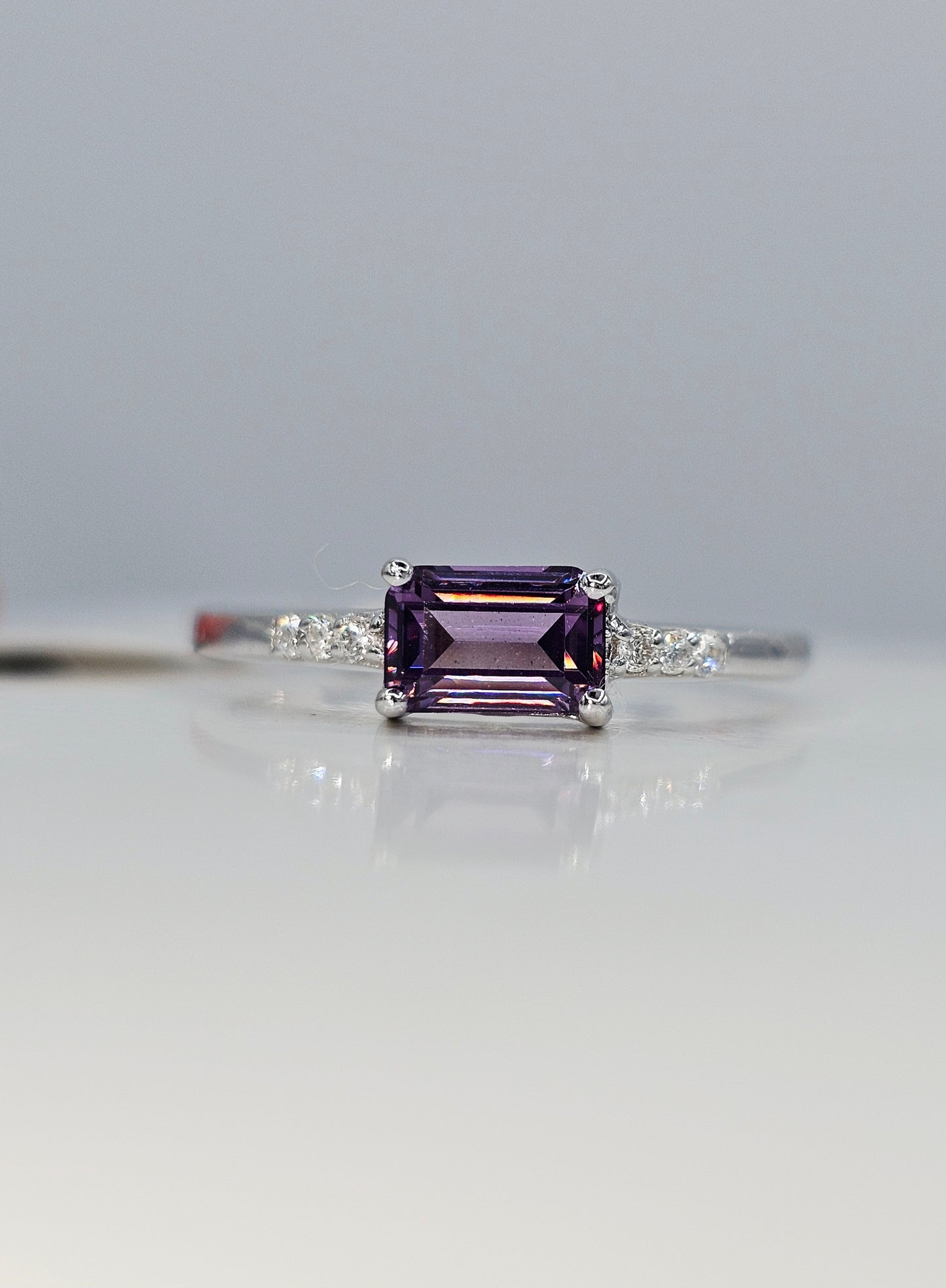 Lab Sapphire & Diamond Accent Ring | Sterling Silver | Size 6