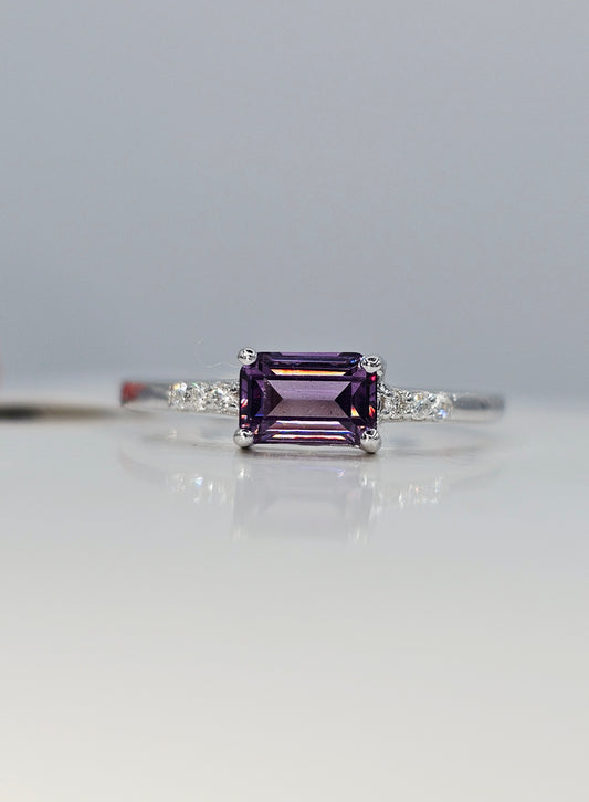 Lab Sapphire & Diamond Accent Ring | Sterling Silver | Size 6