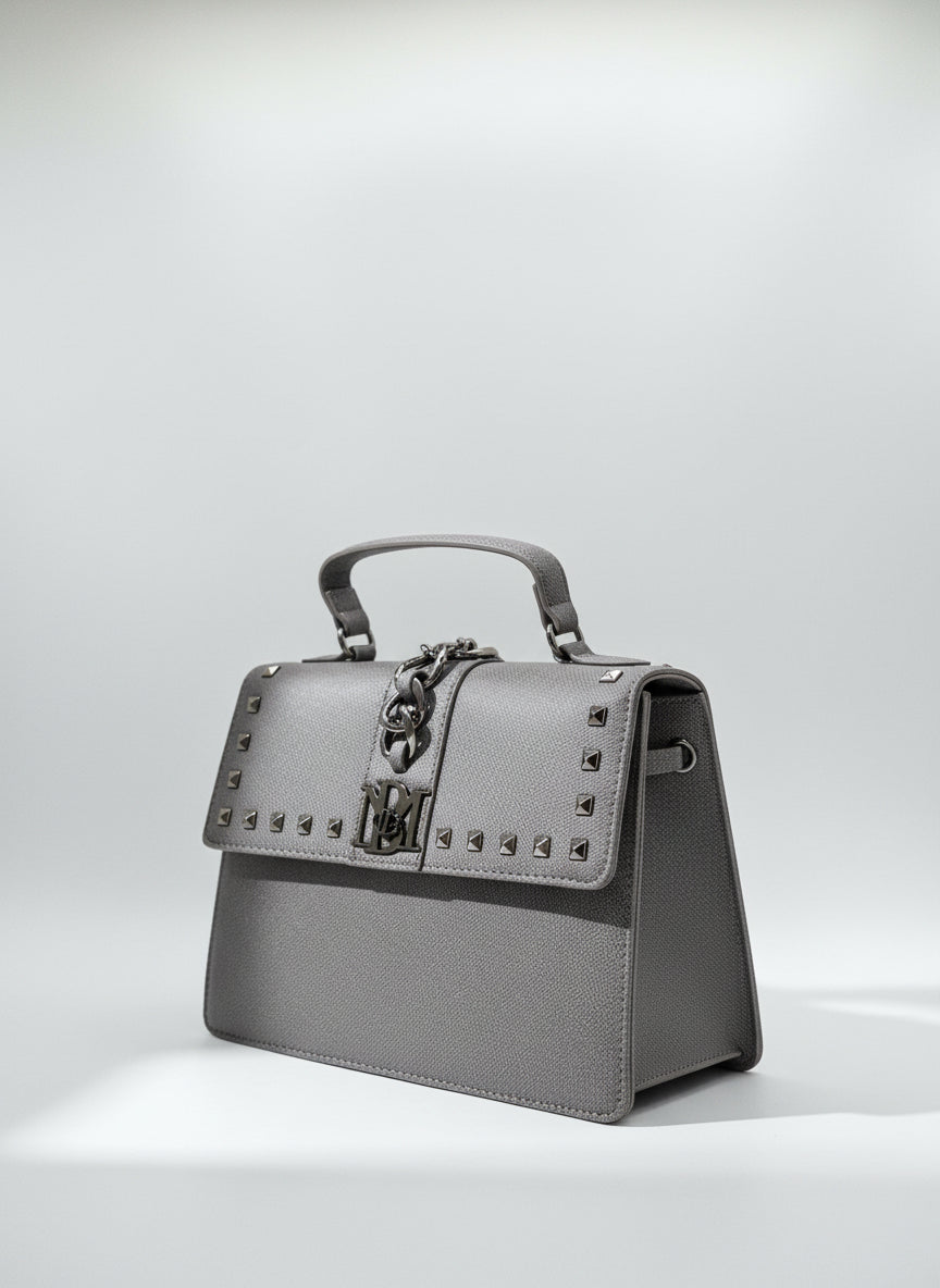 Badgley Mischka Grey Vegan Leather Studded Satchel