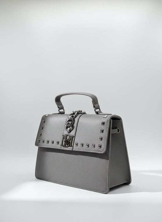 Badgley Mischka Grey Vegan Leather Studded Satchel