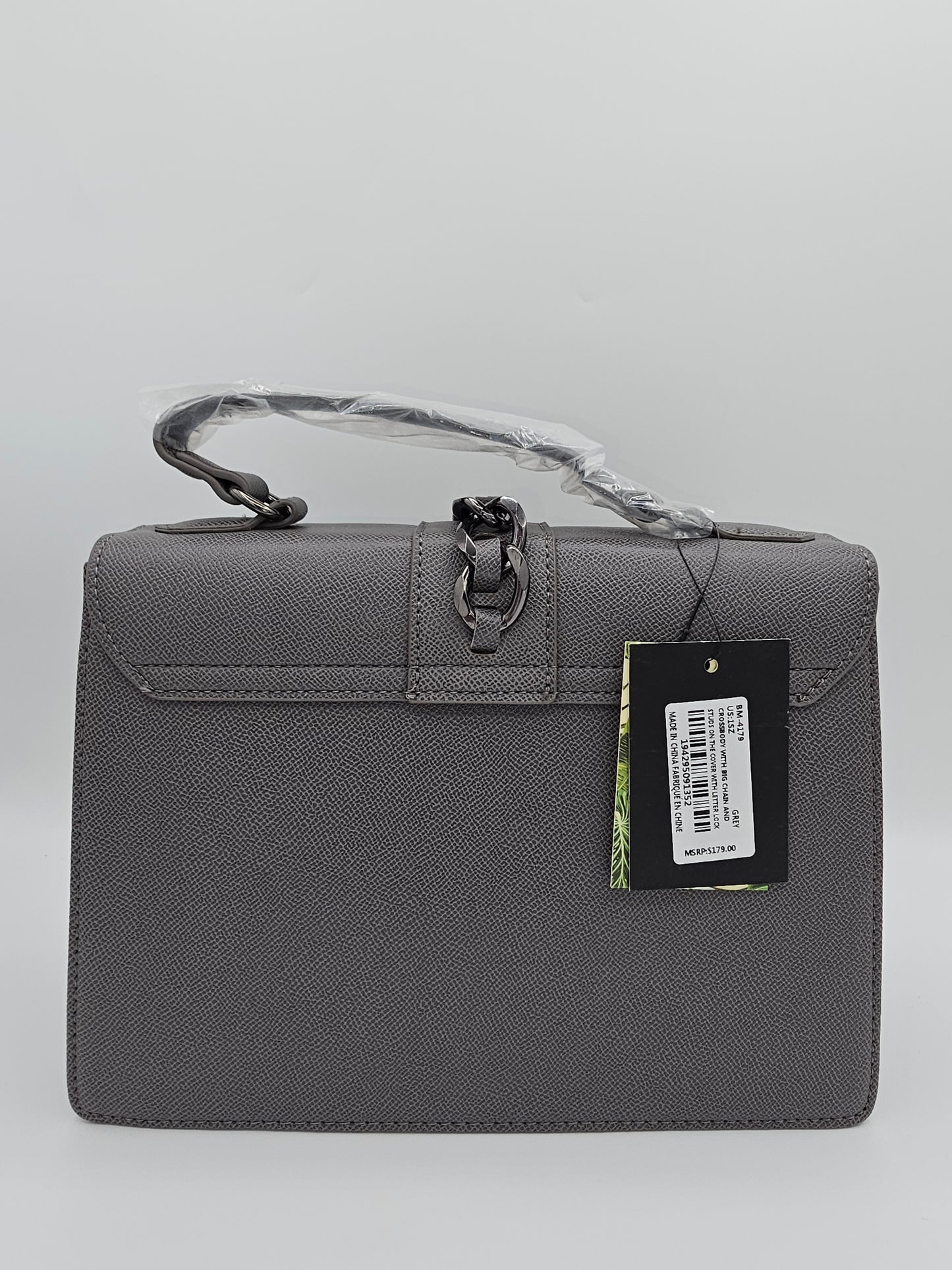 Badgley Mischka Grey Vegan Leather Studded Satchel