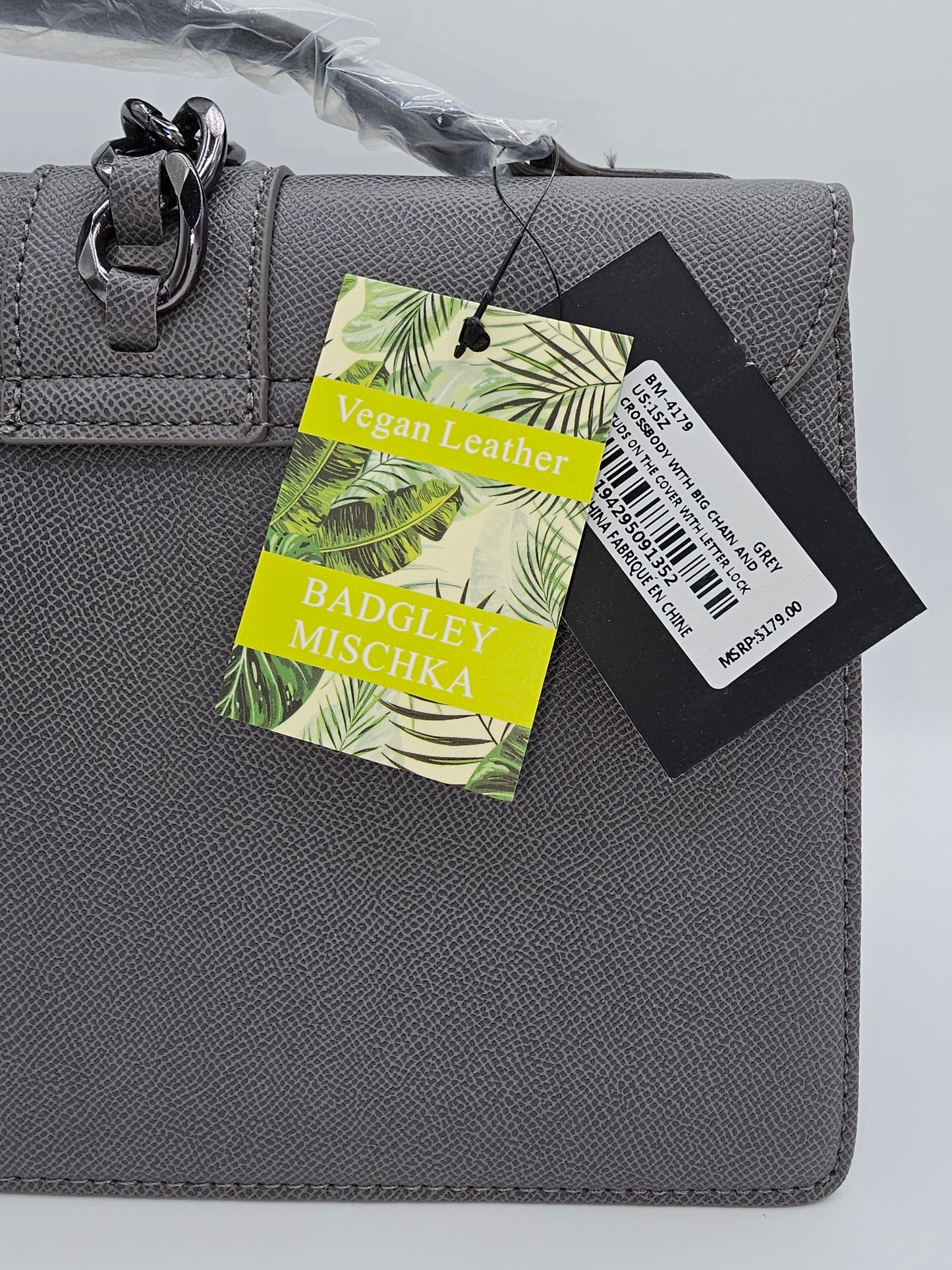 Badgley Mischka Grey Vegan Leather Studded Satchel