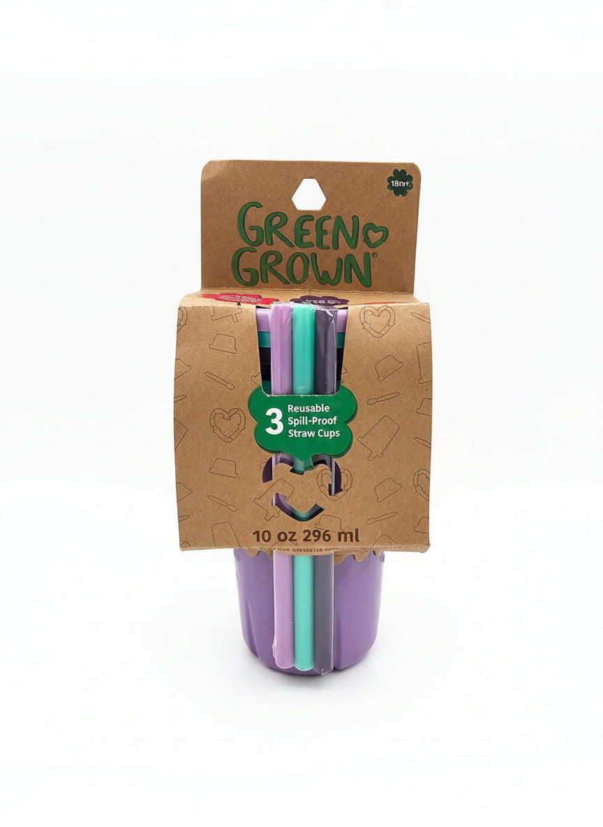 Green Grown Reusable Spill-Proof Straw Cups — 3-Pack (Eco-Friendly, BPA-Free)