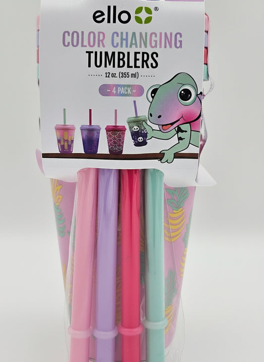 Ello Color Changing Tumblers — 4-Pack (12 oz) | Cups + Lids + Straws | BPA-Free