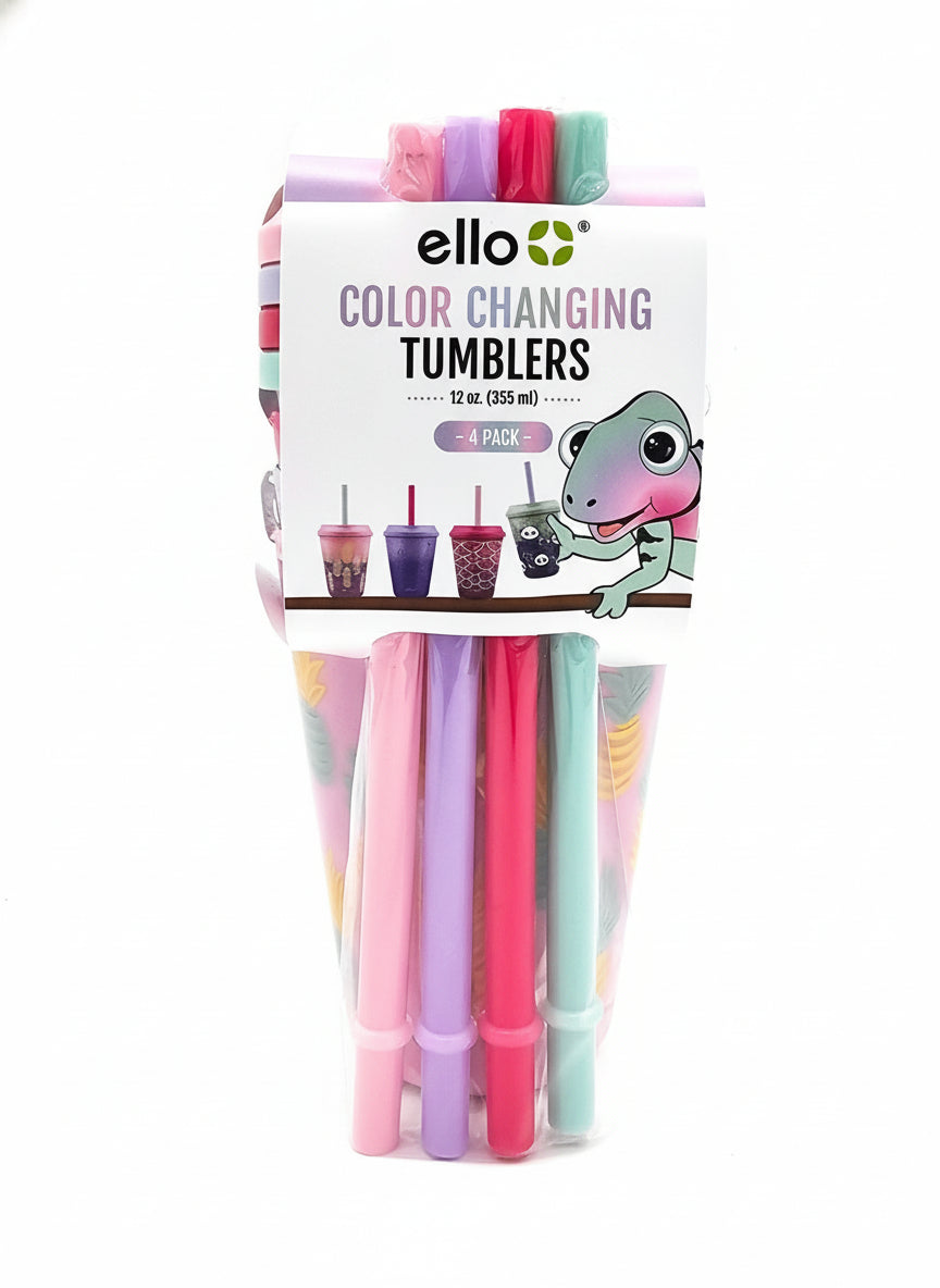 Ello Color Changing Tumblers — 4-Pack (12 oz) | Cups + Lids + Straws | BPA-Free