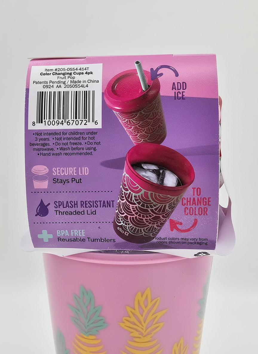 Ello Color Changing Tumblers — 4-Pack (12 oz) | Cups + Lids + Straws | BPA-Free