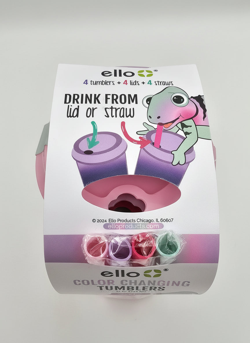 Ello Color Changing Tumblers — 4-Pack (12 oz) | Cups + Lids + Straws | BPA-Free