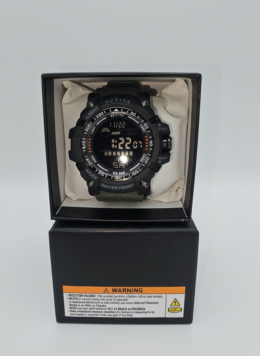 Activa Digital Men’s Sport Watch – 56mm, Green Silicone Band