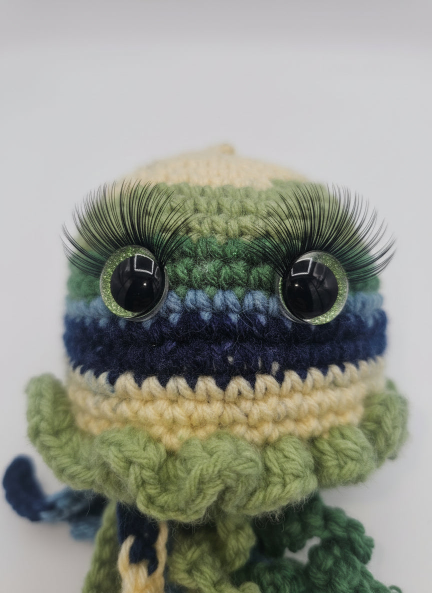 Handmade Crochet Jellyfish Plushie – Green & Blue Ocean Mix