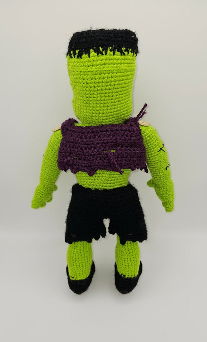 Handmade Crochet Frankenstein Amigurumi Doll – 16” Tall, Soft Plush Monster Toy, Halloween Décor