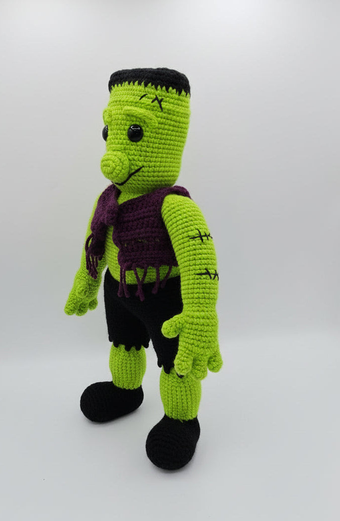 Handmade Crochet Frankenstein Amigurumi Doll – 16” Tall, Soft Plush Monster Toy, Halloween Décor