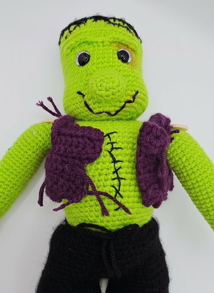 Handmade Crochet Frankenstein Amigurumi Doll – 16” Tall, Soft Plush Monster Toy, Halloween Décor
