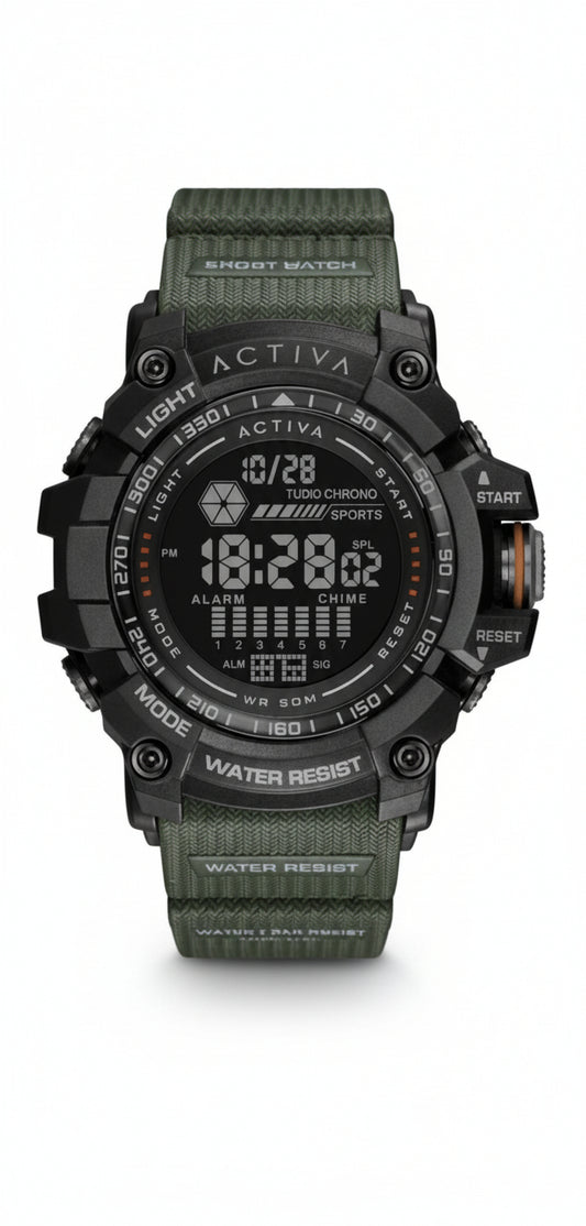 Activa Digital Men’s Sport Watch – 56mm, Green Silicone Band