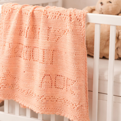 Handmade Crochet Baby Blanket – Love You to the Moon and Back | Peach Nursery Blanket | 46 x 35.5 in