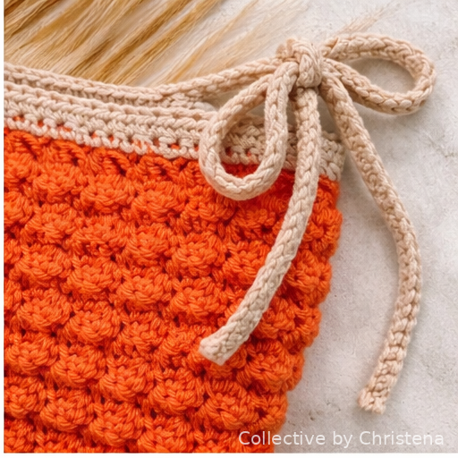 Coral & Cream Textured Crochet Bandeau Top – Adjustable Tie Strap Crop | Handmade Summer Boho Top