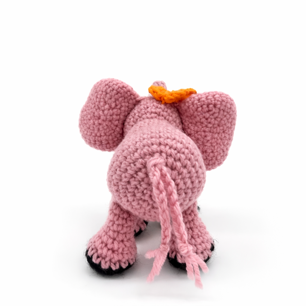 Handmade Crochet Elephant Plush Toy with Flower – Amigurumi Elephant Stuffed Animal