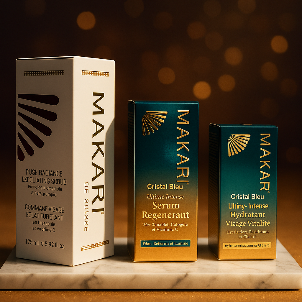 Makari Glow Bundle – Exfoliating Scrub + Serum + Hydrating Visage (3-Piece Set)