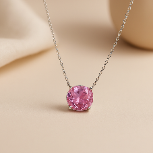 Pink Sapphire CZ & Sterling Silver Necklace | .925 Fine Jewelry