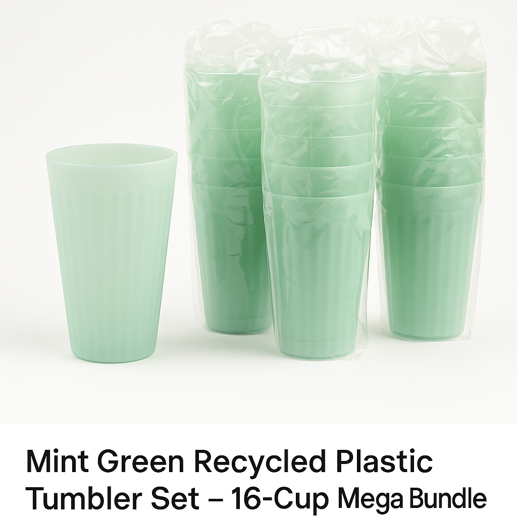 Mint Green Recycled Plastic Tumbler Set – 16-Cup Mega Bundle