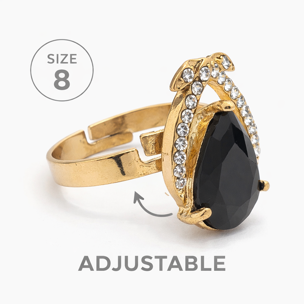 Vintage-Inspired Black Teardrop Crystal Necklace Set – Gold Tone Statement Jewelry