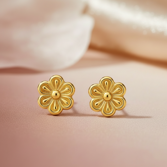 14K Solid Gold Flower Stud Earrings – Kids’ Size