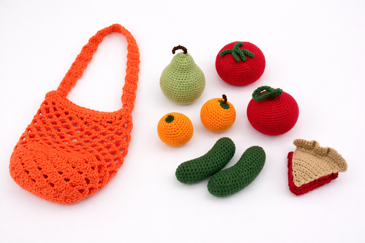 Handmade Crochet Play Food Set with Market Bag – Amigurumi Grocery Toy Set