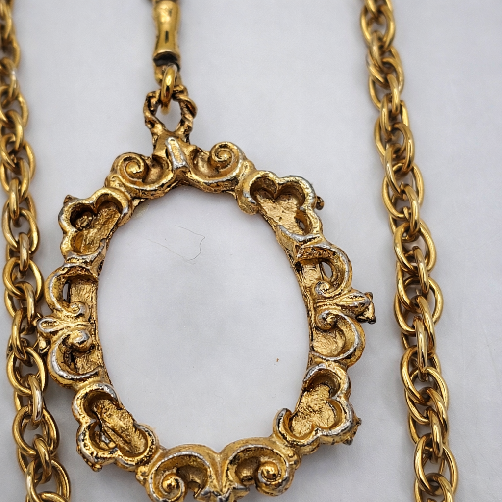 Vintage Floral Cameo Necklace & Clip-On Earrings Set | Gold-Tone | 1950s–1960s