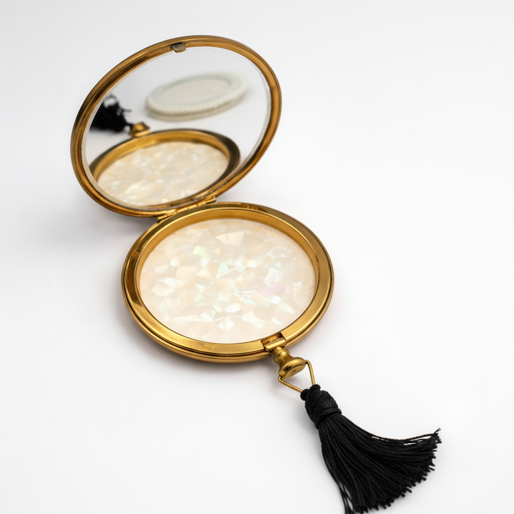 Vintage Elgin American Fifth Avenue Mother-of-Pearl Compact with Velvet Pouch