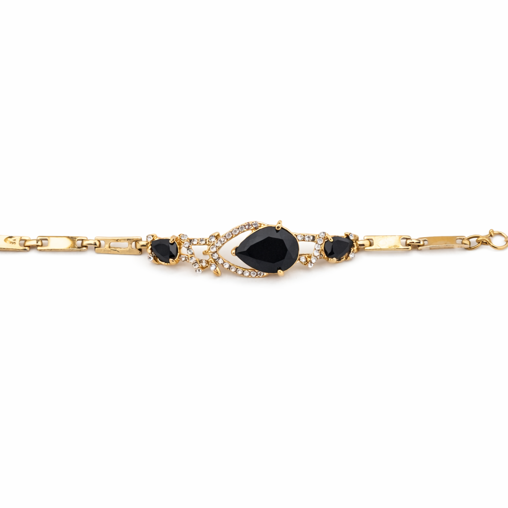 Vintage-Inspired Black Teardrop Crystal Necklace Set – Gold Tone Statement Jewelry