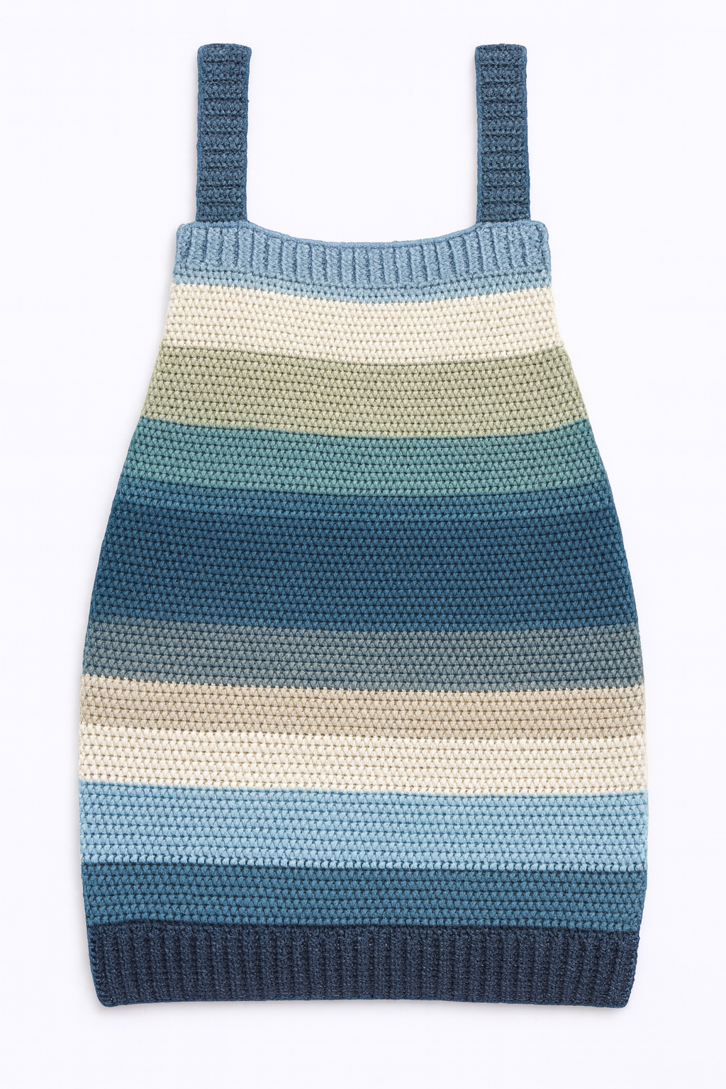 Crochet Striped Handmade Dress – Blue, Cream & Olive | Women’s XS–S
