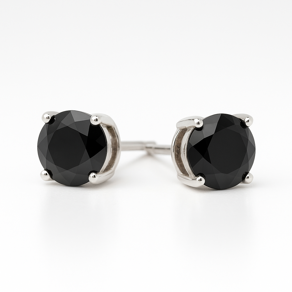 Sterling Silver 6mm Black Onyx CZ Stud Earrings – 1.56 CTTW