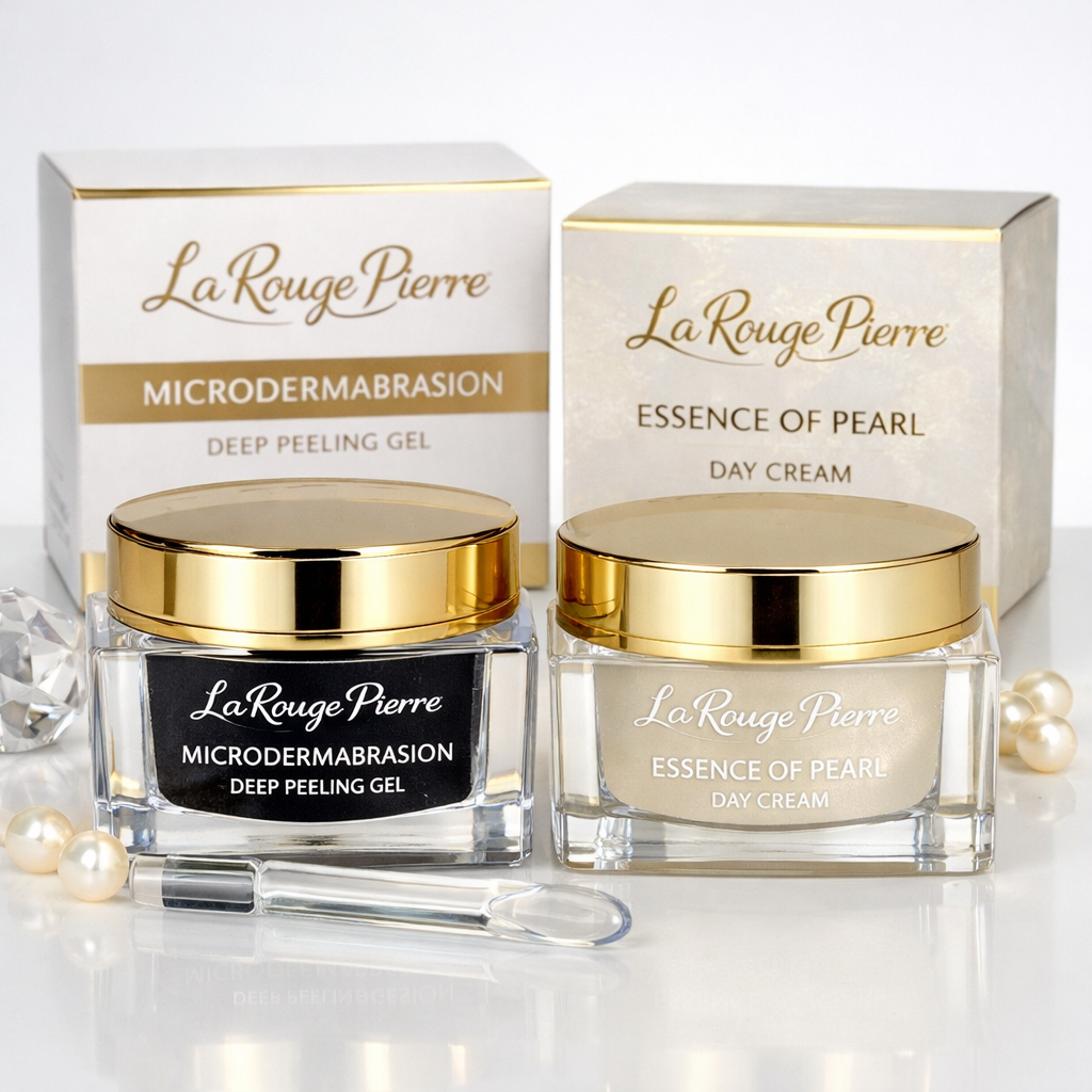 LaRouge Pierre – Crystal Collection Duo • Microdermabrasion Deep Peeling Gel + Essence of Pearl Day Cream