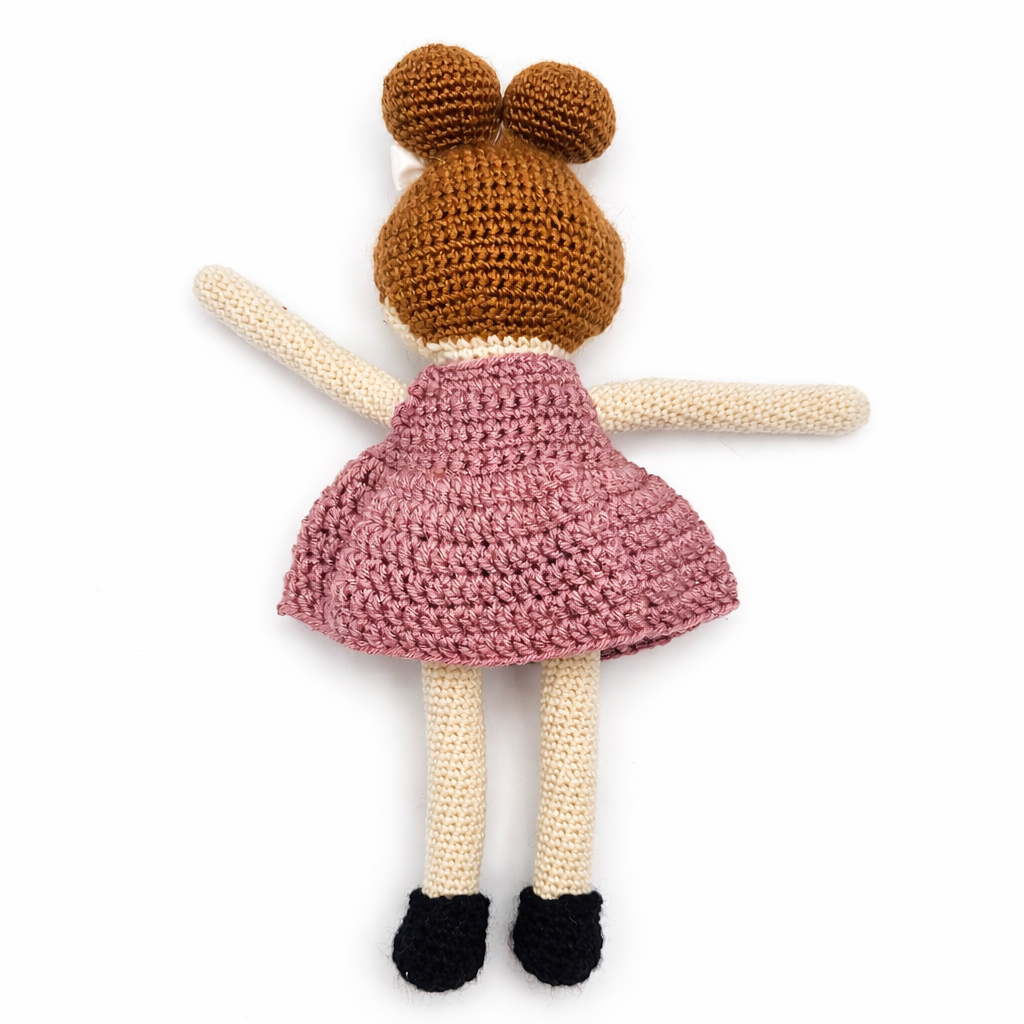 Handmade Crochet Doll with Pink Dress – Amigurumi Rag Doll Toy – 15 Inch Plush