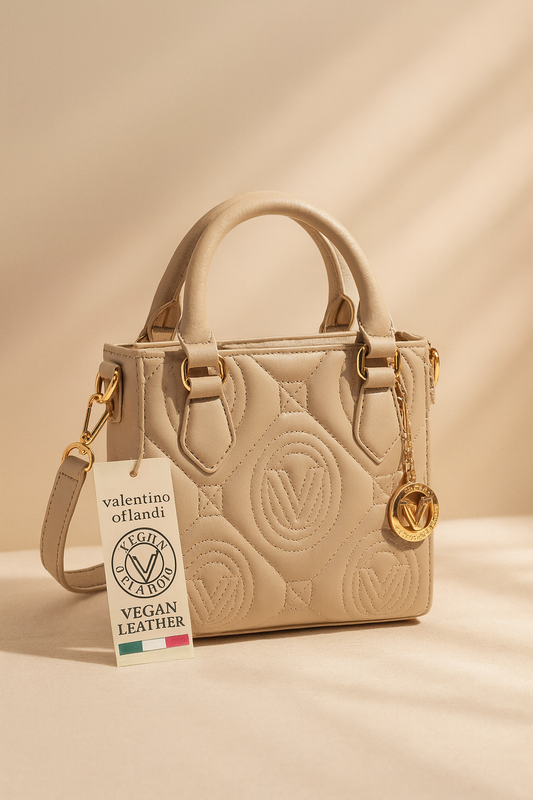 Valentino Orlandi Quilted Vegan Leather Handbag – Light Taupe | Gold Hardware | Style V-2013