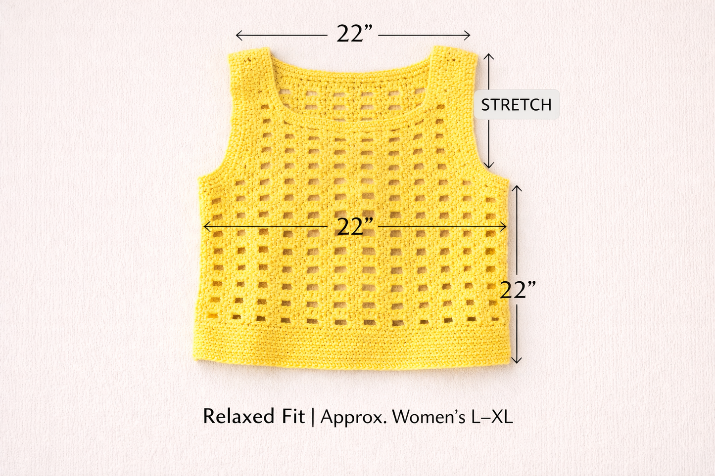 Sunshine Crochet Tank Top | Handmade Open Stitch Summer Top | Relaxed Fit L–XL