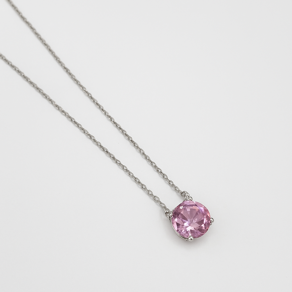 Pink Sapphire CZ & Sterling Silver Necklace | .925 Fine Jewelry